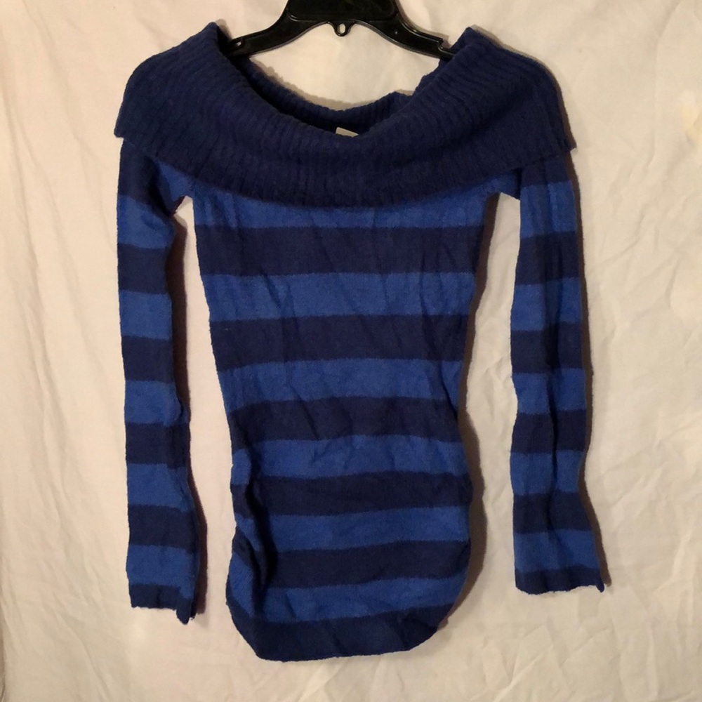 Most cold shoulder neck sweater soft striped blues